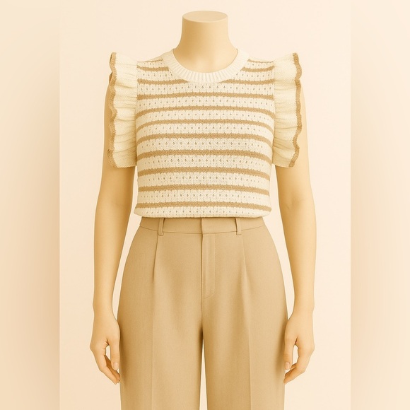 Crochet Cream Tan Ruffled Crop Blouse - Picture 2 of 5